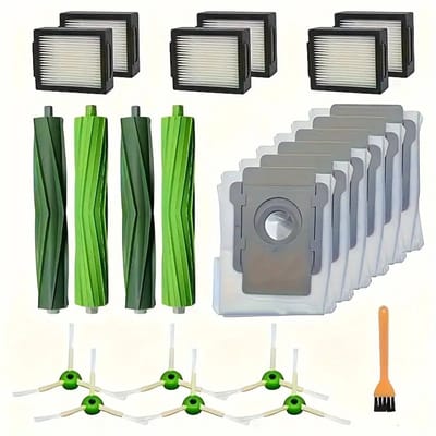 20-delige Accessoireset geschikt voor iRobot Roomba I7+/I3+/I5+/I6+/J7+/J8+/E5 E6 E7 – Vervangende Onderdelen – 6 Filters – 6 Zijborstels – 2 Rubberen Hoofdborstels – 6 Stofzakken