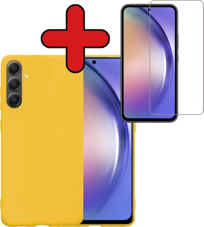 Hoesje - Met Screenprotector - Geschikt voor Samsung Galaxy A54 - Sterk & Shockproof - Telefoon Hoes - Back Cover - Siliconen Case - Telefoonhoes - Geel