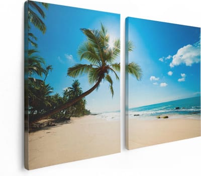 Artaza Canvas Schilderij Tweeluik Tropisch Strand En Zee In Sri Lanka - 120x80 cm - Wanddecoratie Woonkamer - Schilderijen - Muurdecoratie