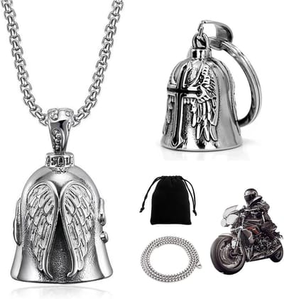 Motor Bellen Set - Geluksbrenger Motor - Veilig Rijden - Titanium Staal - 2 Stuks - Zilver