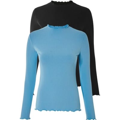 esmara 2 dames shirts (Zwart/blauw, XS (32/34))