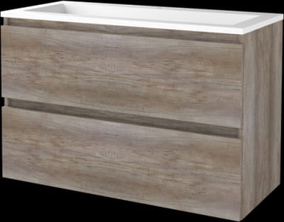 Basic Start 46 badmeubelset met greeploze wastafelonderkast met 2 lades en acryl wastafel met 1 kraangat 100 x 46 cm, scotch oak