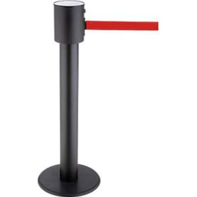 Afzetpaal RS-Guidesystems® GLA 200, zwart, band rood & verlengbaar tot 20 m, Ø 350 x H 1000 mm, gelakt metaal & kunststof