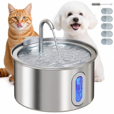 ECTEATOY® Drinkfontein Kat RVS - 2.5L -Drinkbak Katten & Honden - Katten Drinkfontein met Stille Pomp 35 dB - Actieve Koolfilter en LED-verlichting
