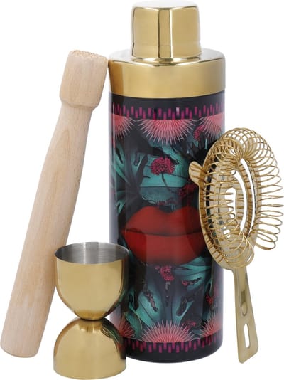 Mikasa x Sarah Arnett 4-delige Cocktail Shaker Set, Roestvrijstalen Cocktail Maker Set met 600ml Shaker, Dubbele Jigger, Strainer & Muddler - Bartender Kit voor Thuis Bars