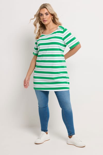 Yours Groen Gestreept Tshirt Met Studs Size 44