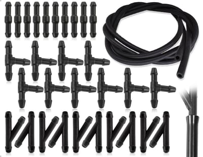 Dailygoods- Ruitenwisserslangset Universele Reparatieset - 30 Stuks Slangverbinders - 3 Meter Flexibele Slang - Zwarte Slangconnectoren - Duurzaam PP/Rubber - Slangconnector