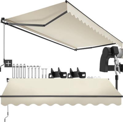 tectake® Zonnescherm met Knikarm - 300 x 250 cm - Zonneluifel - Zonwering voor Raam, Balkon, Buiten - Te Monteren aan Muur - Water- en UV-Bestendig - Beige