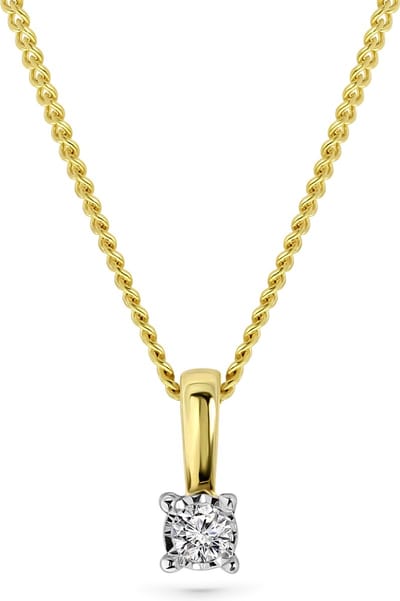 Miore Pure Collier Ketting Dames - 9 Karaat - Kleur Geelgoud - Met Diamanten - Met Hanger - 45 cm