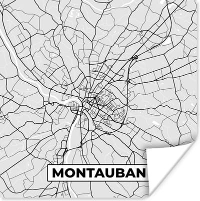 Poster Kaart - Stadskaart - Montauban - Plattegrond - Frankrijk - 100x100 cm XXL