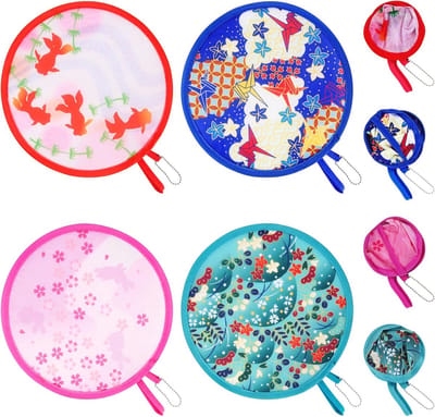 Vouwbare handfans 4 stuks - polyester en staal - rond ontwerp - perfect voor feestdecoratie - ShopVlot