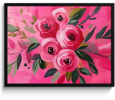 Poster in lijst - Fotolijst 70x50 cm - Posters - Bloemen - Verf - Roze - Posterlijst zwart - Decoratie - Wanddecoratie woonkamer - Muurdecoratie slaapkamer
