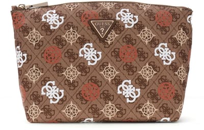 GUESS cosmetische tas Eliette Logo Travel Top Zip Cosmetic Bag Ginger Logo bruine