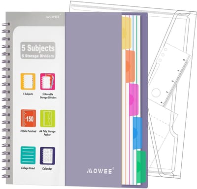 Spiraal Notitieboek met 5 Vakken en Scheidingsbladen - Gelinieerd Collegeblok, 300 Pagina's