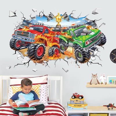 Dailygoods- Muursticker 3D Racing Auto - Muurstickers Jongenskamer - Wanddecoratie Kinderen - Zelfklevende Sticker - Eenvoudig aan te brengen - Ideaal voor Kamers