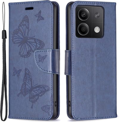 Coverup Hoesje - Geschikt voor Xiaomi Redmi Note 13 5G Hoesje - Coverup Vlinders Book Case - Blauw