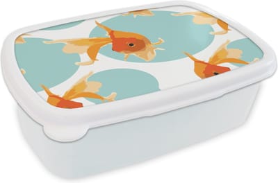 Broodtrommel Wit - Lunchbox - Brooddoos - Goudvis - Dieren - Bubbel - Patronen - 18x12x6 cm - Volwassenen