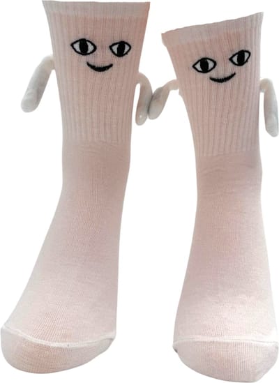 Sokken met ogen, mond en magnetische handjes - Wit - maat 34-38 - Grappige sokken met gezicht - geschikt voor Kinderen
