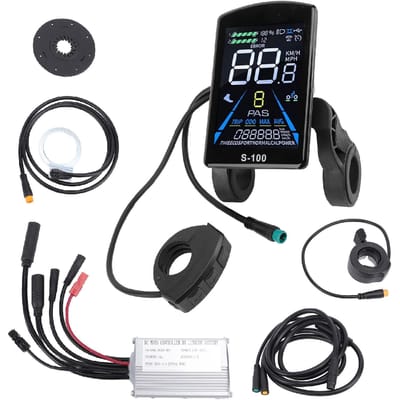 Kit de Conversion pour Trottinette Électrique Contrôleur 15A Résistant à l'Eau Affichage Couleur S100 Accélérateur au Pouce Assistance au Pédalage black