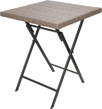BRUBAKER Tuintafel Toskana, 58 x 58 cm, balkontafel, weerbestendig, van polyrotan en metaal, bijzettafel, inklapbaar, campingtafel, vierkant, klaptafel voor balkon, terras, bistrotafel, bruin