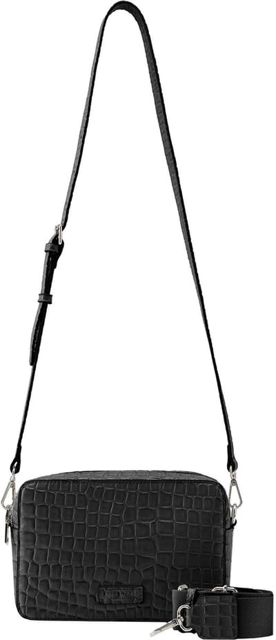 SEIDENFELT MANUFAKTUR Schoudertas Nesna Camera Bag Croco Print Black Zwart