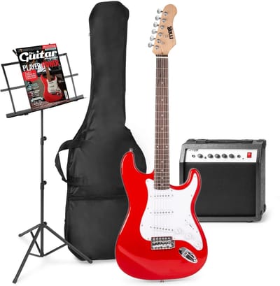 Elektrische gitaar met gitaar versterker - MAX Gigkit 4/4 - Perfect voor beginners - incl. muziekstandaard, gitaar stemapparaat, gitaartas en plectrum - Rood