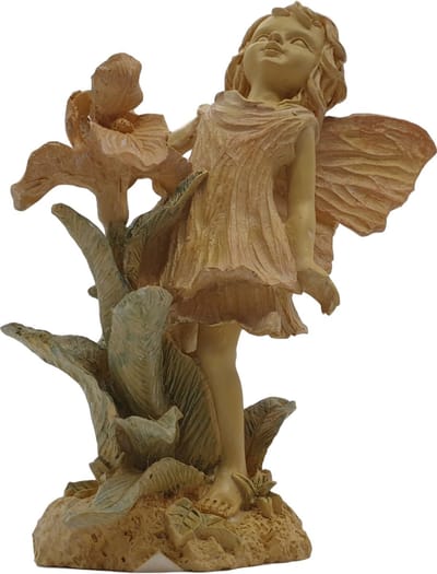 Elfjes beeldjes decoratie voor binnen en buiten – polyresin materiaal elfjesbeeldje met bloem 14,5 cm hoog | GerichteKeuze