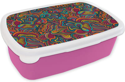 Broodtrommel Roze - Lunchbox - Brooddoos - Boho - Patronen - Abstract - Flora - 18x12x6 cm - Kinderen - Meisje