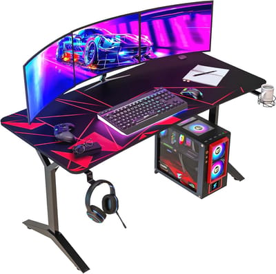 Gamingbureau 152 cm met muismat, bekerhouder en headsethaak - Sterk computerbureau voor gaming en kantoor - 20 jaar garantie