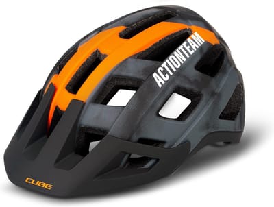 CUBE Fietshelm Badger X Actionteam - Endurahelm - 21 Ventilatiegaten - Antibacteriële Coolmax - Verstelbaar - EPS Double In-Mould - 52-56 cm - S - Zwart/Oranje