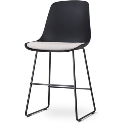 Nolon Nino-Liv Barkruk Zwart met Beige Zitkussen - Zwart Onderstel - 65 cm - Kookeiland - Barkruk met Rugleuning