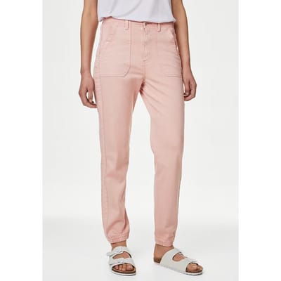 M&S Collection Dames Katoenmix Slim Fit Enkel Grazer Joggers Roze