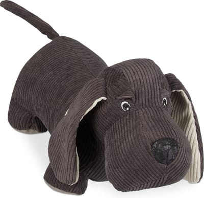 deurstopper hond - stof - zandvulling - binnen - vloer - zware knuffel - 14 x 32 x 14 cm - bruin