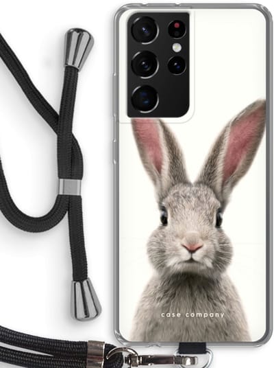 Case Company® - Hoesje met koord geschikt voor Samsung Galaxy S21 Ultra hoesje met Koord - Daisy - Telefoonhoesje met Zwart Koord - Bescherming aan alle Kanten en Over de Schermrand