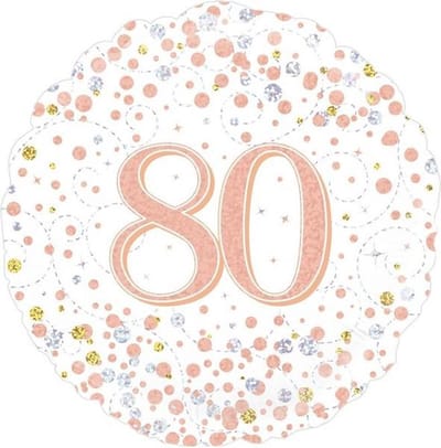 Oaktree - 80th Sparkling Fizz Birthday White & Rose Gold Holographic