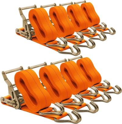 Ratelriemen Set - Vastzetbanden Vracht - Goederen Zekeren - Heavy Duty - 8x 4.6m - Oranje