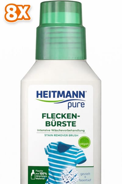 8 x HEITMANN pure Stain borstel, veganistische vlekverwijderaar met praktische borstelkop, ideaal voor kragen en manchetten, 8x250 ml