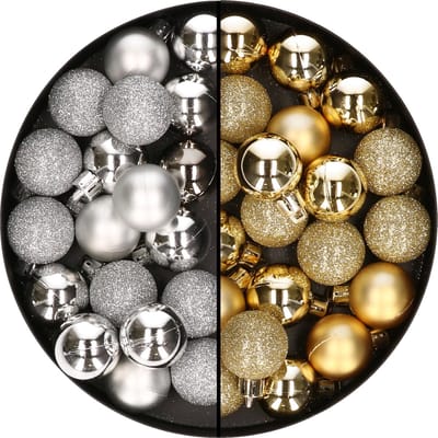 Kleine kunststof kerstversiering 40x stuks set en 3 cm kerstballen in het goud en zilver - Voor kleine kerstbomen