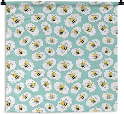 Wandkleed - Wanddoek - Bij - Insecten - Patroon - Groen - 180x180 cm - Wandtapijt
