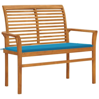 vidaXL - Tuinbank - met - blauw - kussen - 112 - cm - massief - teakhout