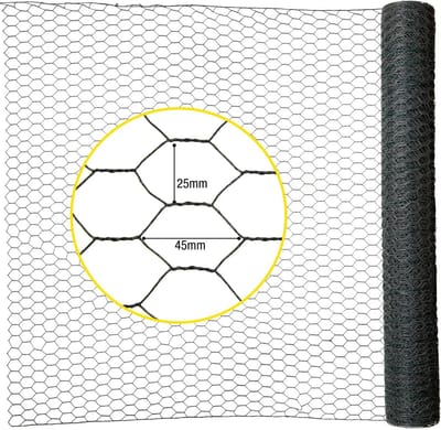 Kippengaas - 25M lang - 1M hoog - Verzinkt staal - Maaswijdte 25x45 mm - Grijs - Duurzaam en Veelzijdig - Inclusief accessoires - Horizont