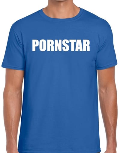 Pornstar tekst t-shirt blauw heren XXL