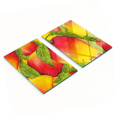 Set van gehard glazen snijplanken met mangomotief, 2x40x52 cm