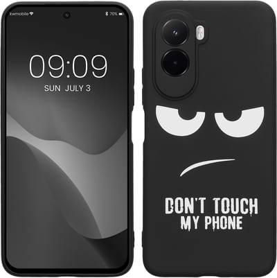 kwmobile telefoonhoesje geschikt voor Xiaomi Poco M7 4G - Hoesje voor smartphone in wit / zwart - Backcover van TPU - Don't Touch My Phone design