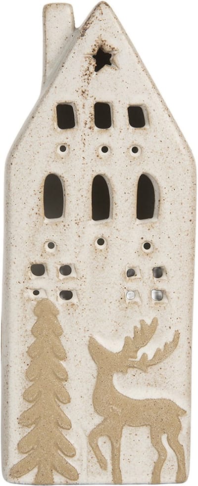 Clayre & Eef Decoratie Huis met LED 7x6x19 cm Beige Keramiek