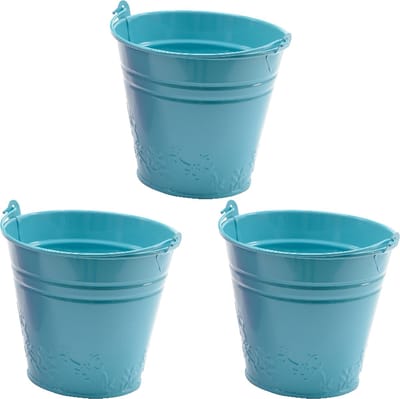Decoris Bloempot/plantenpot bloemen relief - 3x - zink - D11 cm - blauw