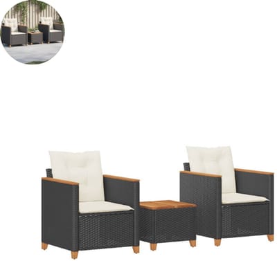 Balkonset 2 personen - Tuinset - Bistroset - Grijs - Weerbestendig - 3 delig - Tuintafel en 2 stoelen - 2 personen - Poly rattan
