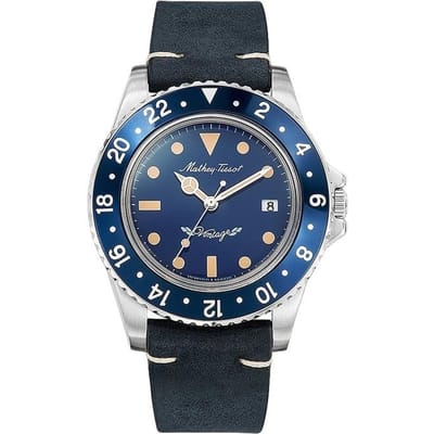 Mathey-Tissot Mathy Vintage Lederen Band Blauwe Wijzerplaat Quartz H900ALBU Herenhorloge blauw