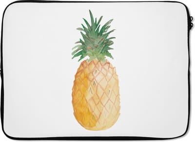 Laptophoes 13 inch - Ananas - Fruit - Wit - Laptop sleeve - Binnenmaat 32x22,5 cm - Zwarte achterkant