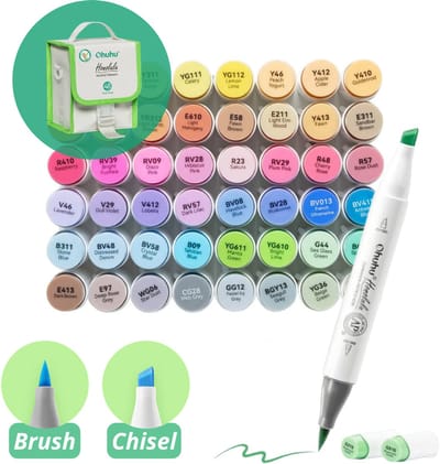 Ohuhu - Honolulu Brush & Chisel - Alcohol Art Markers- 48 Mid Tone kleuren - grijze etui